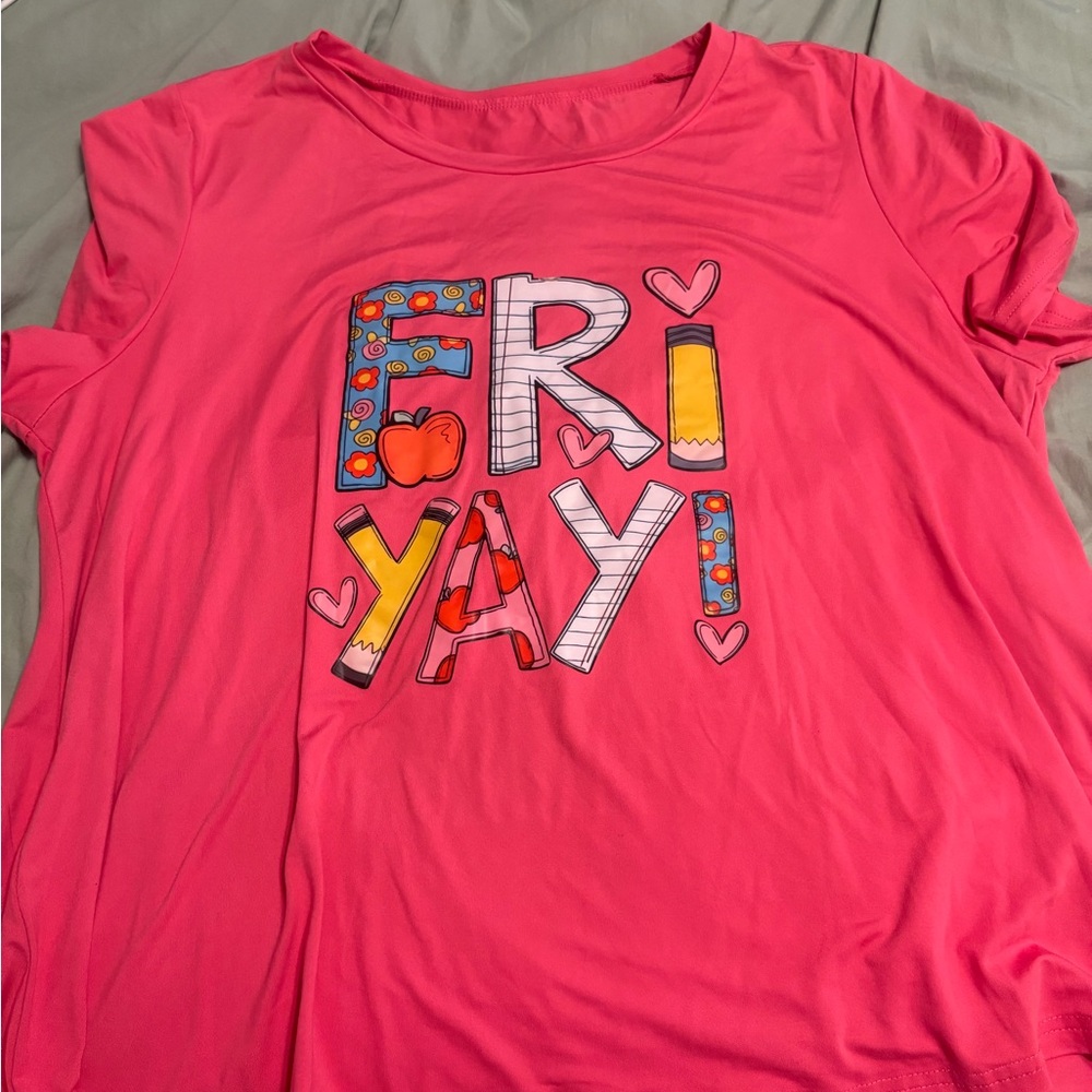 SHEIN Plus Size Pink Teacher Shirt 'Friyay' Graphic Tee